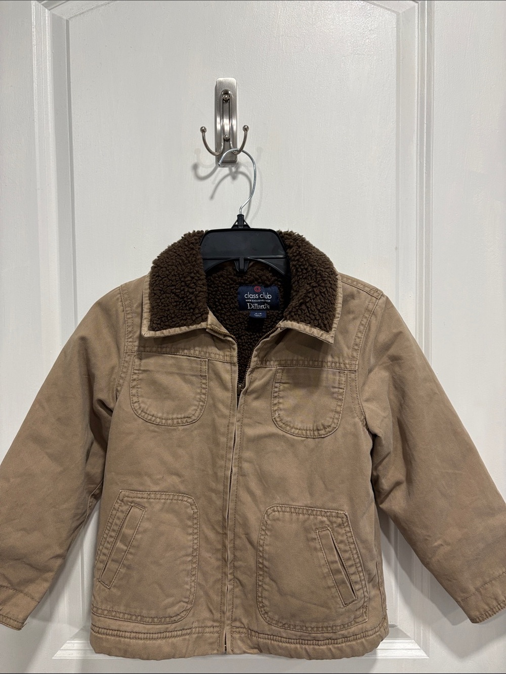 Kids Tan Puffer Jacket with Brown Sherpa Collar